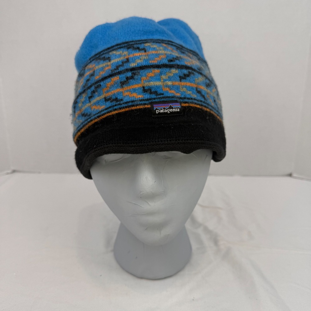 Patagonia Knit Beanie Blue Fair Isle Geometric Fleece Lined Winter‎ Hat